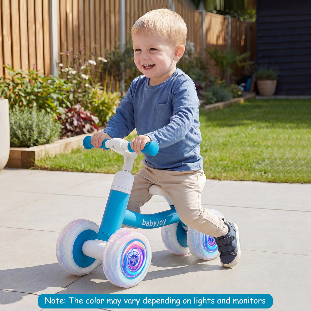 Baby Balance Bike with Adjustable Handlebar and Seat with Lighting Wheels-Blue view 2