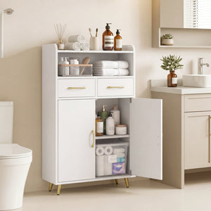 Bathroom Storage Cabinet Freestanding Floor Cabinet with 2 Drawers and 2 Doors-White view 2