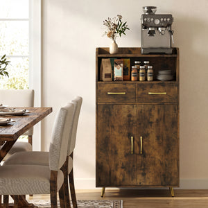 Bathroom Storage Cabinet Freestanding Floor Cabinet with 2 Drawers and 2 Doors-Rustic Brown view 3