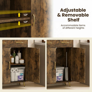 Bathroom Storage Cabinet Freestanding Floor Cabinet with 2 Drawers and 2 Doors-Rustic Brown view 9