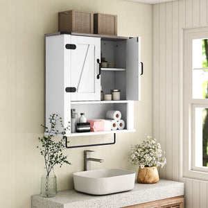 Bathroom Wall Cabinet with Towel Bar Farmhouse Medicine Cabinet-White view 3
