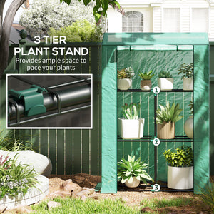 Mini Greenhouse with 3 Tier Shelves, 3 Roll-Up Doors for Indoor Outdoor, Green – view 4
