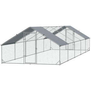 9.8' x 19.7' x 6.6' Chicken Coop Cage, Outdoor Hen House w/Cover & Lockable Door