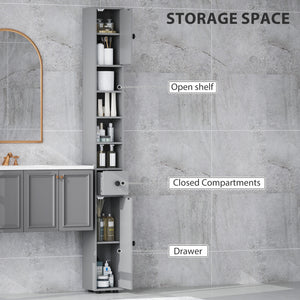 71" Tall Bathroom Cabinet, Narrow Toilet Paper Cabinet with Open Shelves, 2 Door Cabinets, Adjustable Shelves, Black