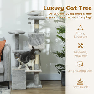 53" Cat Tree Scratching Large Kitten Play House Multi-Level Activity Center Pet Furniture