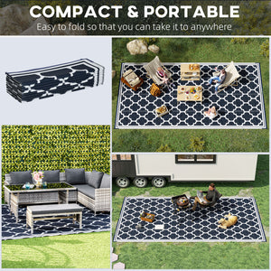 Reversible Outdoor RV Rug, 9' x 18' Patio Floor Mat, Plastic Straw Rug for Backyard, Deck, Picnic, Beach, Camping, Black and Beige