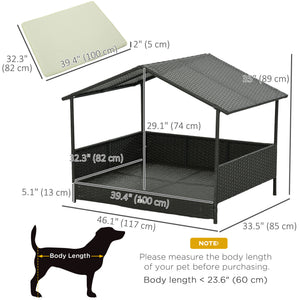 Rattan Dog House with Canopy, Wicker Dog Bed with Water-Resistant Cushion, for Small and Medium Breeds Blue – view 9