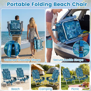 Beach Chairs Set of 2 Portable Folding Backpack Recliners with 5-Position Backrest and Padded Headrest-Peacock Blue view 8