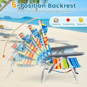Beach Chairs Set of 2 Portable Folding Backpack Recliners with 5-Position Backrest and Padded Headrest-Yellow view 6