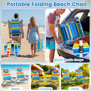 Beach Chairs Set of 2 Portable Folding Backpack Recliners with 5-Position Backrest and Padded Headrest-Yellow view 8