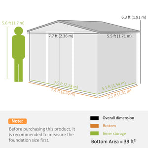 8' x 6' Outdoor Storage Shed, Metal Garden Tool Storage House with Lockable Sliding Doors and Vents for – view 9