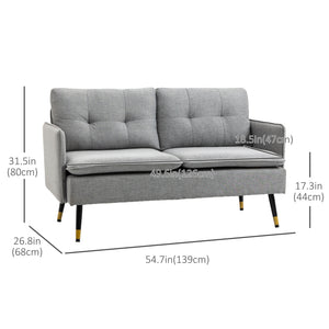55" Loveseat Sofa, Linen Love Seat w/ S spring, Steel Legs and Button Tufting, Small Couch for Living Room – view 23