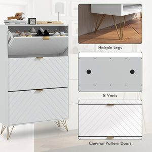 Modern Shoe Storage Cabinet with 3 Flip Drawers for 18 Pairs, Narrow Shoe Organizer for Entryway, Hallway, White