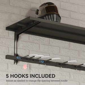 Soozier Bike Storage Rack for 5 Bikes, Wall Mounted Bicycle Rack with Shelf and Adjustable Hooks for Indoor Outdoor Use, Black
