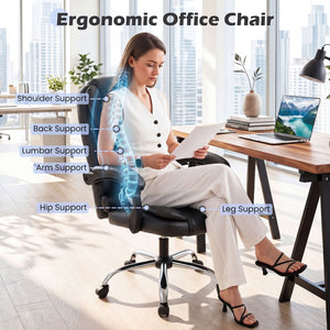 Big High Back Executive Chair with Linkage Armrests and Leather Padded Seat for Office-Black view 9