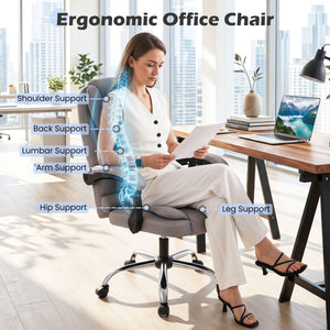 Big High Back Executive Chair with Linkage Armrests and Leather Padded Seat for Office-Gray view 9