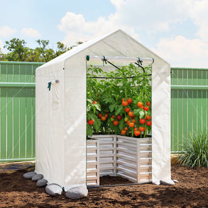 Greenhouse with Raised Garden Bed, Galvanized Metal Planter Box with PE Cover, Roll Up Door – view 14