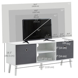 Modern TV Stand Cabinet with Foldable Drawers and Shelves for Living Room, Bedroom, White