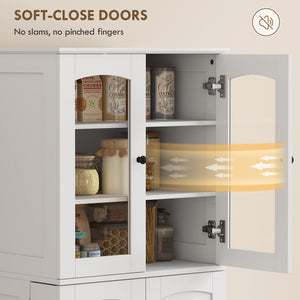 64" Tall Kitchen Pantry Cabinet, Kitchen Cabinet with Soft-Close Acrylic Doors, 10 Shelves, 8 Door Racks, White