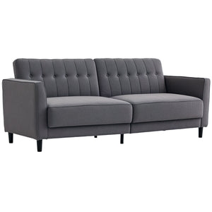 Convertible Bed with Couch, Button Tufted Fabric Sofa Bed with Adjustable Back for Living Room