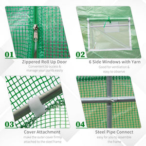 15' x 6.6' x 6.6' Walk-in Tunnel Greenhouse Garden Plant Seed Growing Warm House Outdoor Hot House w/ Roll Up Door, Windows, PE Cover Green