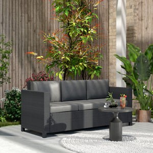 Deluxe 3 Seat Rattan Wicker Sofa Garden Outdoor Patio Furniture with Cushion, Cream White – view 14