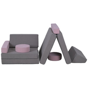 Qaba 12-Piece Modular Kids Play Couch Building Fort for Playroom Bedroom, Convertible Kids Sofa