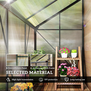 6' x 4' Aluminum Lean-to Greenhouse Polycarbonate Walk-in Garden Greenhouse with Adjustable Roof Vent – view 11