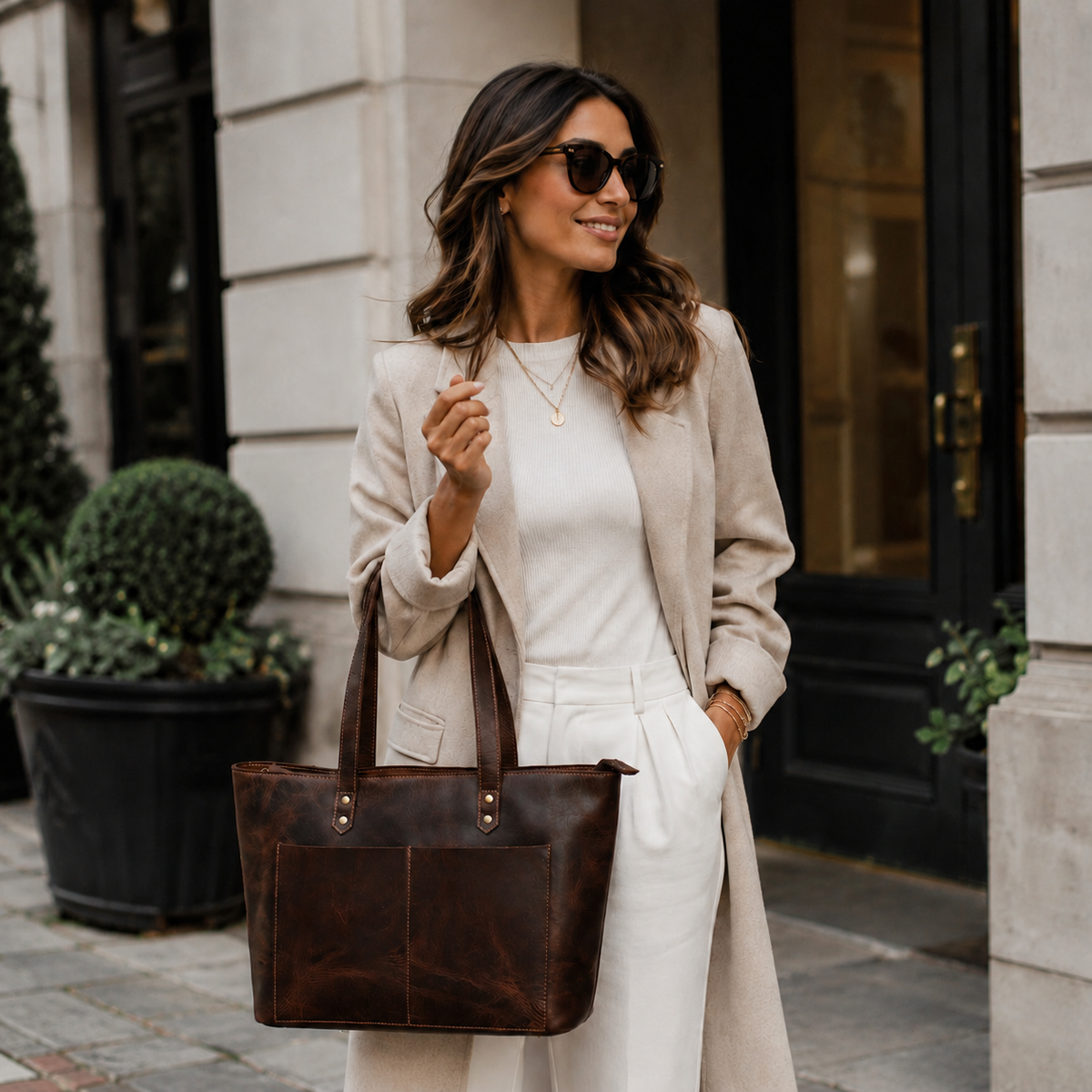 Classic Brown Leather Tote Bag - NAB Leather