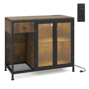 Buffet Sideboard with Doors Power Outlets and LED Light-Rustic Brown view 6