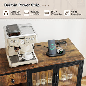Buffet Sideboard with Doors Power Outlets and LED Light-Rustic Brown view 8