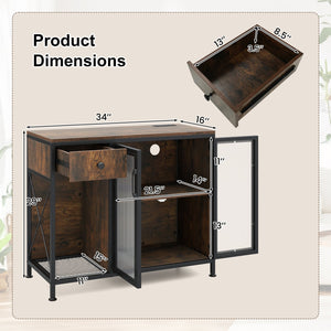 Buffet Sideboard with Doors Power Outlets and LED Light-Rustic Brown view 5