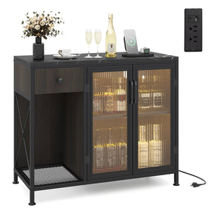 Buffet Sideboard with Doors Power Outlets and LED Light-Black view 4