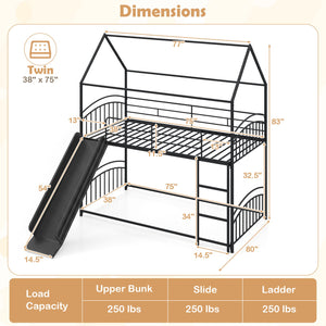 Bunk Bed Twin Over Twin House Bunk Bed Frame with Metal Slats-Black view 5