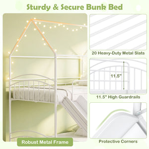 Bunk Bed Twin Over Twin House Bunk Bed Frame with Metal Slats-White view 9