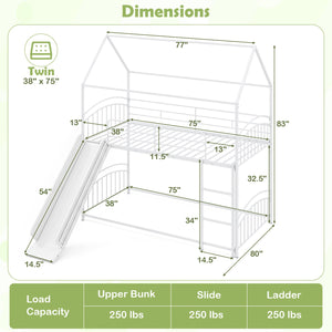 Bunk Bed Twin Over Twin House Bunk Bed Frame with Metal Slats-White view 5