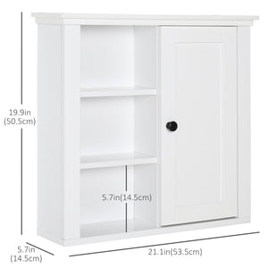 Bathroom Wall Cabinet, Wall Mounted Medicine Cabinet with 3 Open Shelves and Storage Cupboard for Laundry Room, White