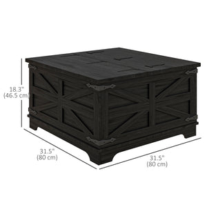 Farmhouse Coffee Table, Square Center Table with Flip-top Lids, Hidden Storage Compartment, Black – view 2