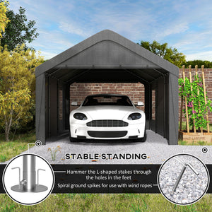 12 x 20ft Carport with 2 Roll-Up Doors, 4 Windows, Portable Garage with Removable Sidewalls for Car, Truck – view 7