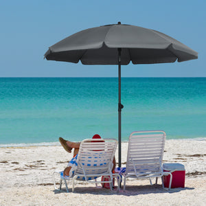 6ft Beach Umbrella, Outdoor Sun Shade Parasol with Push Button Tilt, Ruffled UV50+ Vented Canopy, Dark Grey
