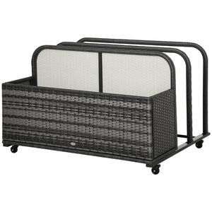 Rolling Pool Storage Rattan Patio Furniture Outdoor Storage Wicker Organizer for Floats, Paddles, Balls, Towels, Grey