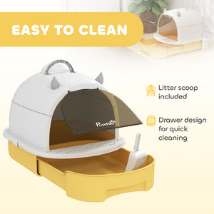 Cat Litter Box with Lid, Front Door Flap, Scoop, Handle, Easy Clean, for Small and Medium Cats, Green – view 18