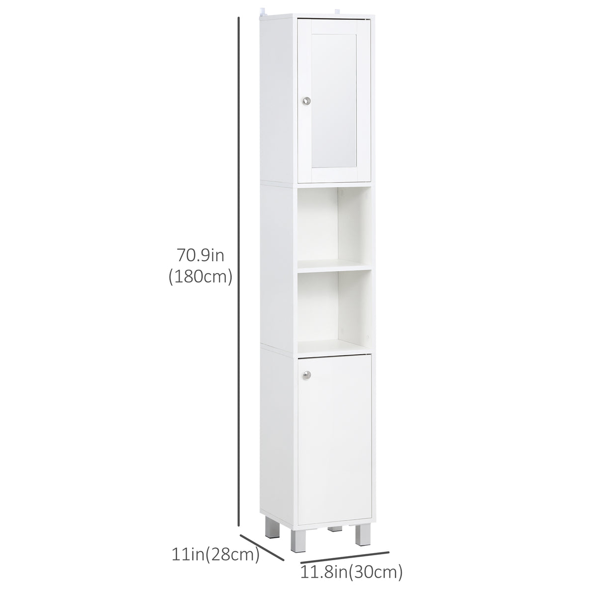 Tall Bathroom Storage Cabinet with Mirror, Freestanding Narrow Linen Tower Cabinet with Adjustable Shelves for Bathroom, White
