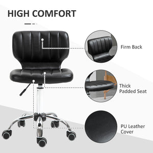 Height Adjustable Salon Stool, PU Leather Rolling Stool with Back, Wheels for Beauty, Spa, Tattoo, Home Office, Black