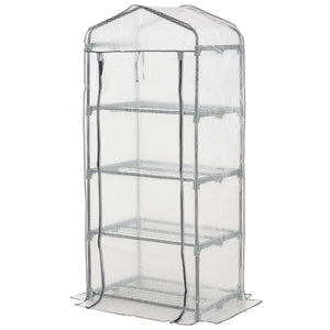 Portable Greenhouse Outdoor Hot House with 4 Tier Shelves, Steel Frame, PE Cover, 28" x 20" x 63" , White