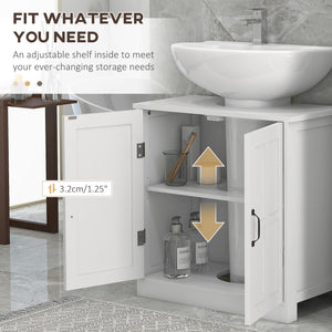 Pedestal Under Sink Cabinet, Bathroom Vanity Cabinet Storage with Double Doors and Adjustable Shelf, White