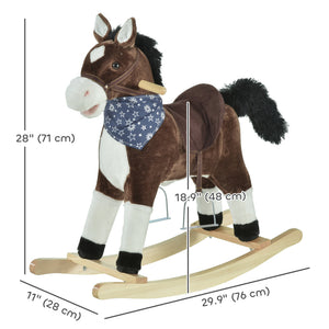 Qaba Kids Plush Ride-On Rocking Horse Toy Cowboy Rocker with Fun Realistic Sounds for Child 3-6 Years Old