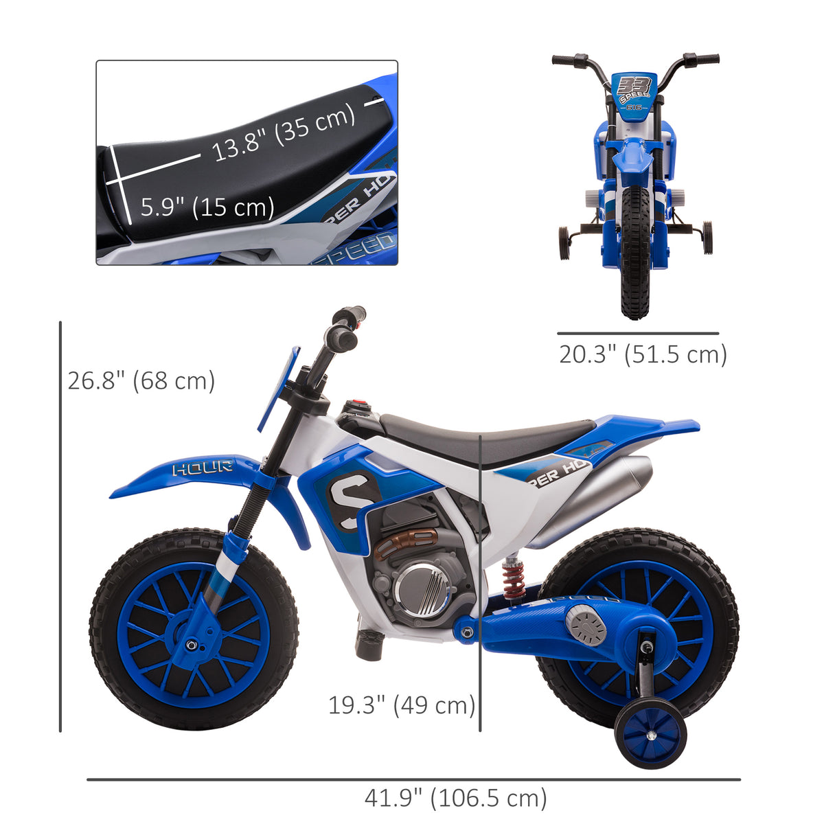 Aosom Kids Dirt Bike 12V Battery-Powered Ride-On Electric Motorcycle with Charging Battery, Training Wheels