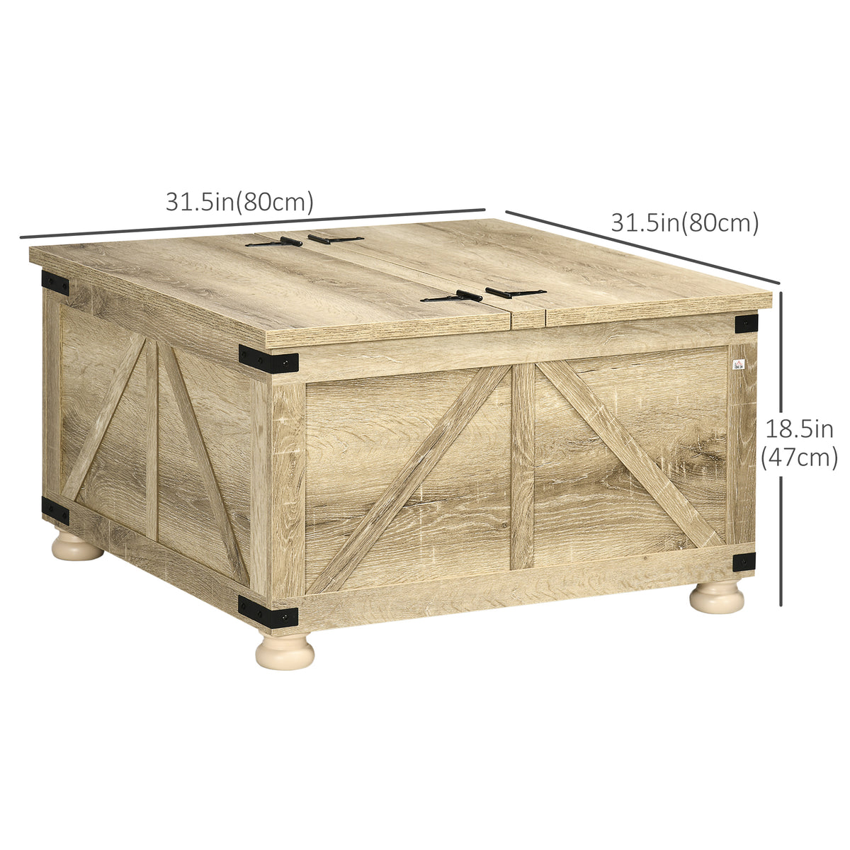 Farmhouse Coffee Table, Square Center Table with Flip-top Lids, Hidden Storage Compartment and Wooden Legs – view 2