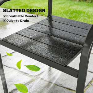 Stackable Patio Chairs Set of 4, Outdoor Dining Chairs with Slatted HDPE Seat, Armrests for Garden, Backyard, Black